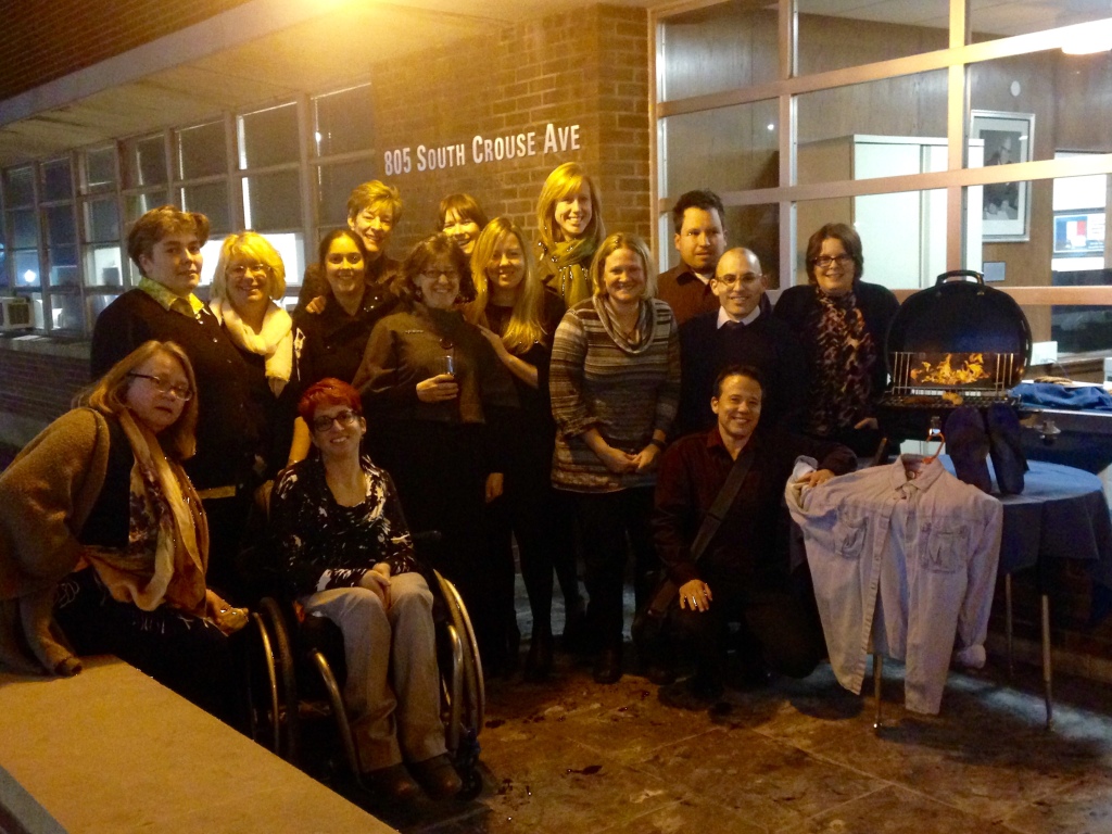 Group gathering outside Hoople Hall to remember Steve Taylor